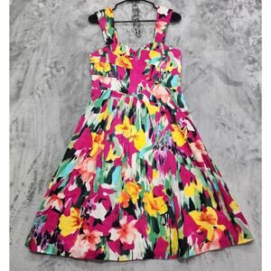 Vintage Suzi Chin For Maggy Boutique Dress Womens 6 Floral Silk Cotton Fit Flare
